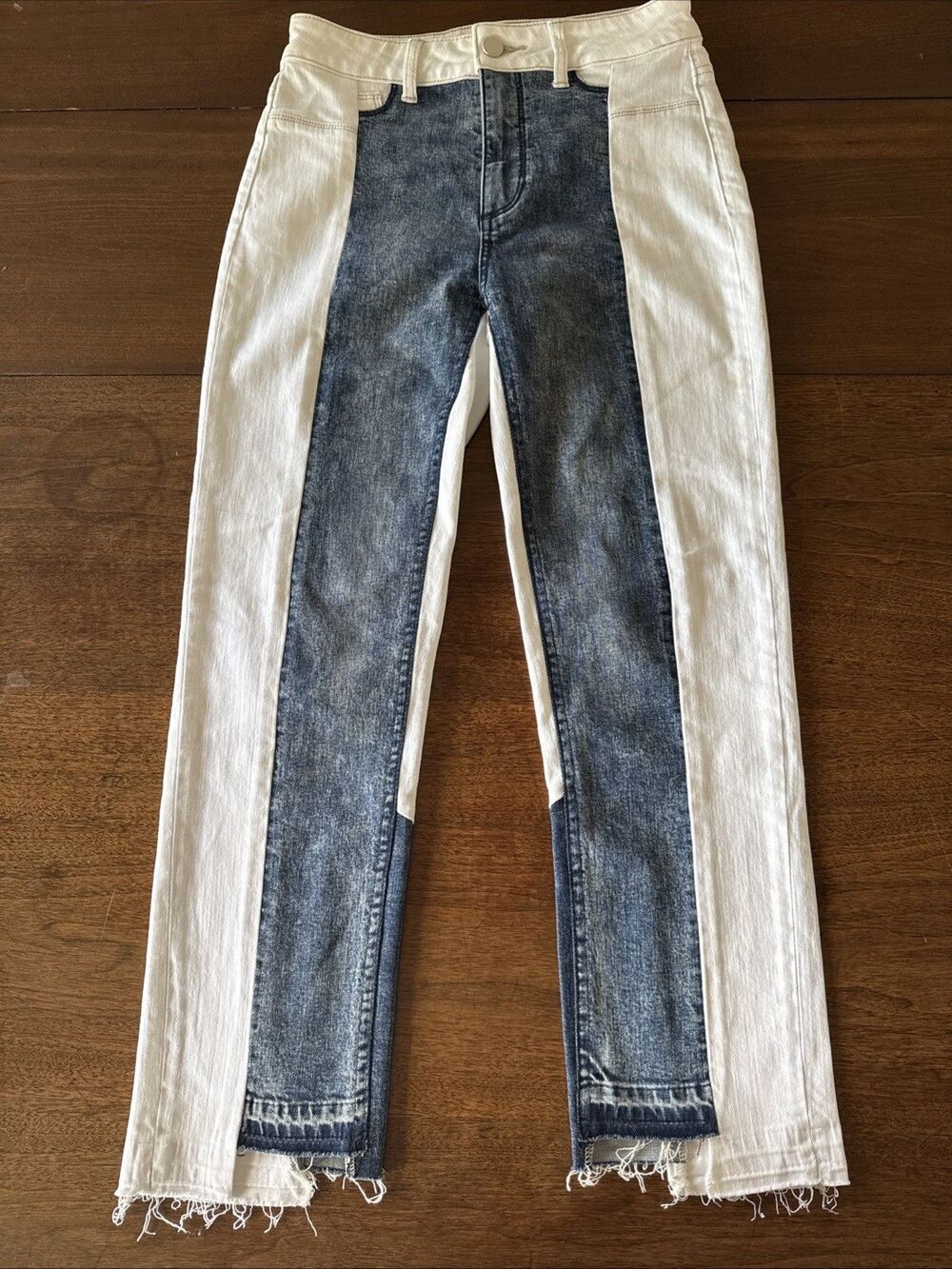 NEW Paige Denim White Hoxton Ankle  High rise Patchwork Pants Size 27 MSRP $200